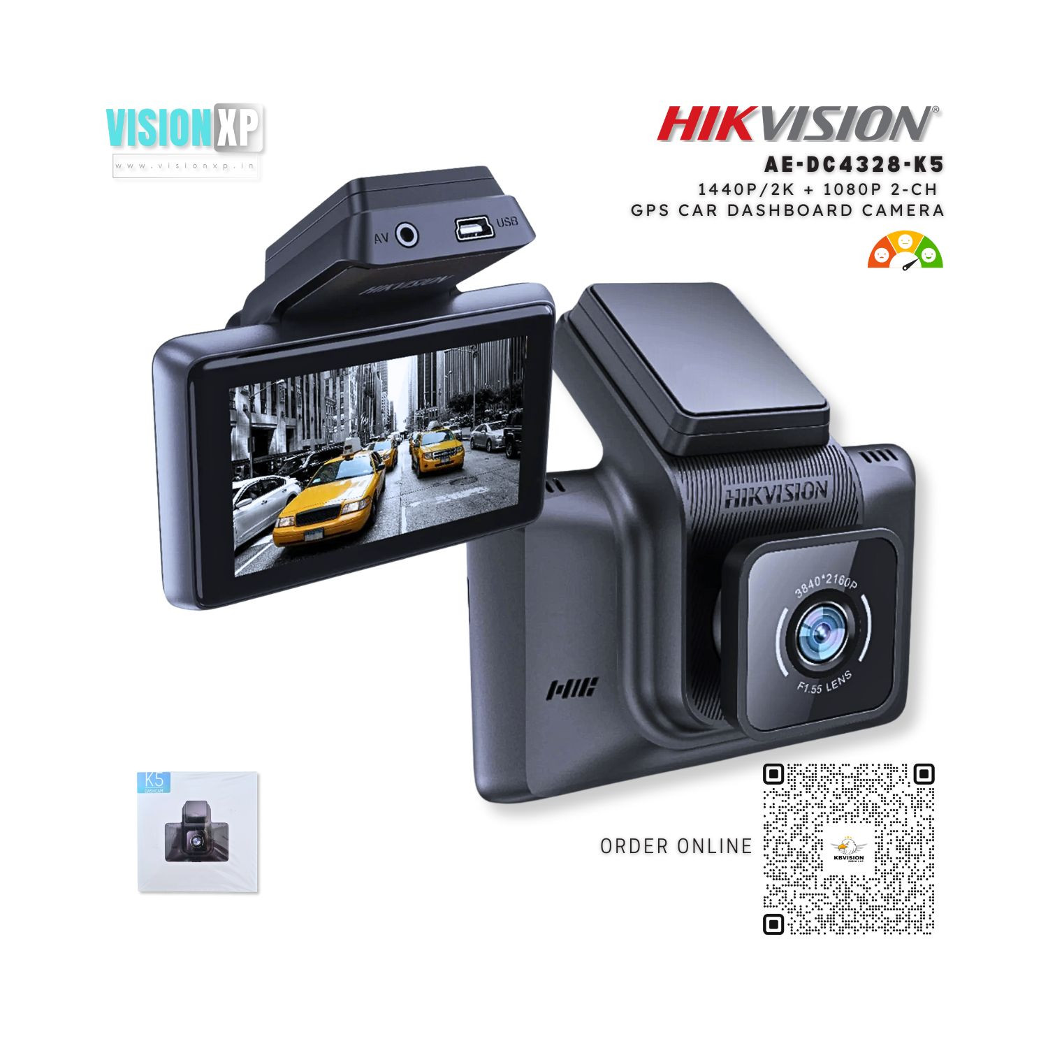 Hikvision AE-DC4328-K5 1440p/2K + 1080p 2-ch Dashboard Car Camera